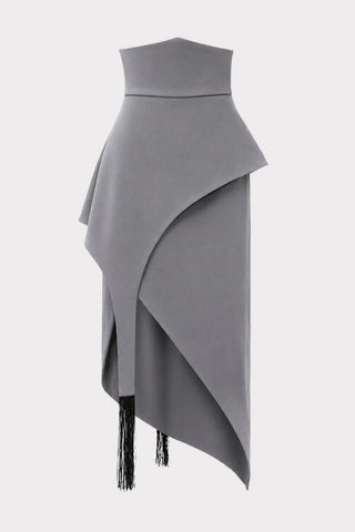 Asymmetric Draped Fringe Skirt - Grey