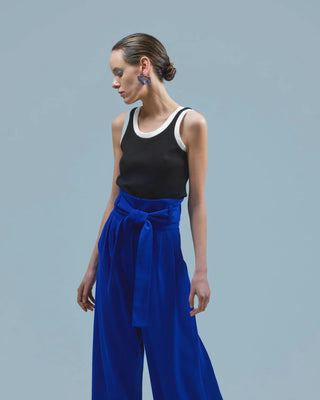 Blue High Waist Long Wide Leg Trousers