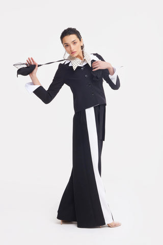 Black Tailored Cropped Blazer With White Collar