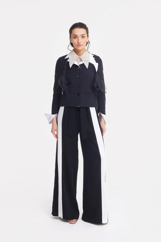 Black Tailored Cropped Blazer With White Collar