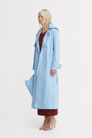 Trench clasic lung cu cordon – Bleu deschis