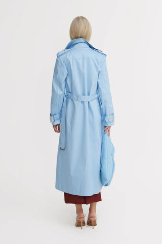 Trench clasic lung cu cordon – Bleu deschis