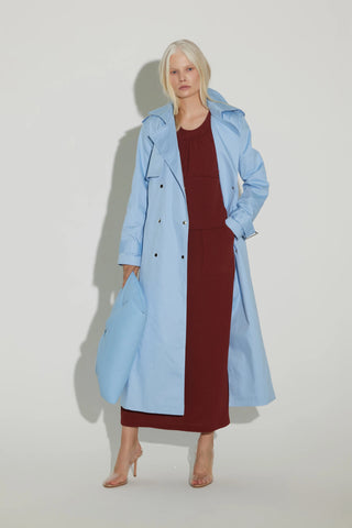 Trench clasic lung cu cordon – Bleu deschis