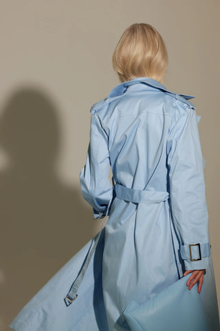 Trench clasic lung cu cordon – Bleu deschis