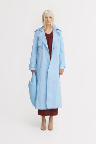 Trench clasic lung cu cordon – Bleu deschis