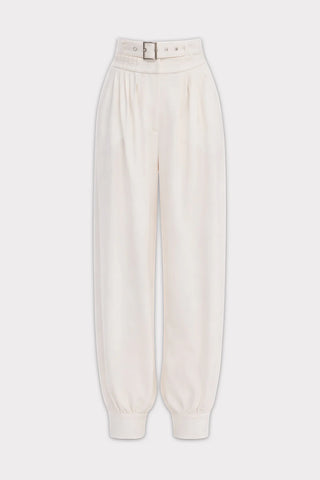 Belted High-Waist Balloon-Leg Pants - White