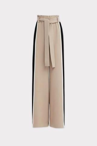 Брюки с высокой посадкой, поясом и широкими штанинами — бежевые