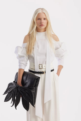 Belted High-Waist Balloon-Leg Pants - White