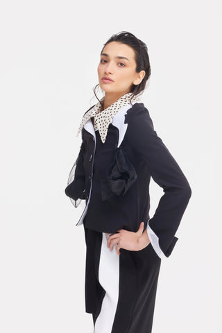 Pantaloni cu talie înaltă și croială wide-leg cu curea - negri