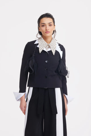 Pantaloni cu talie înaltă și croială wide-leg cu curea - negri