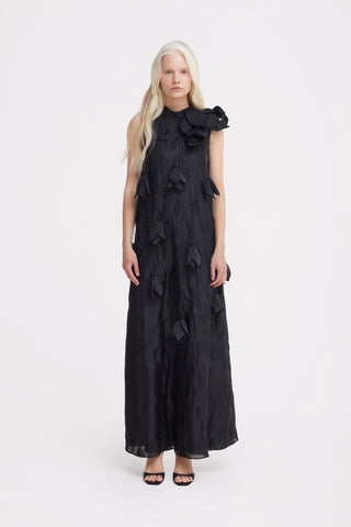 Black A-Line Flower Maxi Dress – Couture Gown