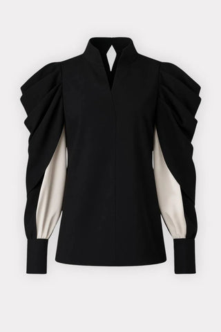 Sculpted Shadow Blouse with Ivory Contrast Sleeves