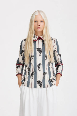 Blue Striped Chameleon Blouse With Cuffs - Capsule Edition