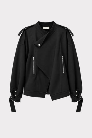 Structured Jacket-Inspired Knit Top – Black