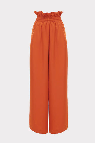 Set chic din două piese cu cămașă și pantaloni din satin – portocaliu