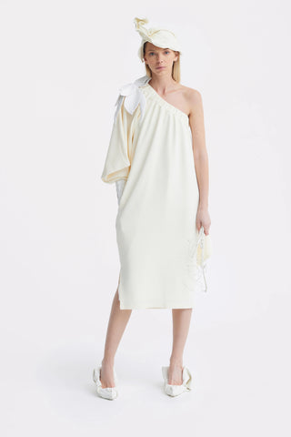 Cocktail One-Shoulder Midi Dress Ecru