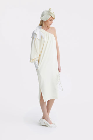 Cocktail One-Shoulder Midi Dress Ecru
