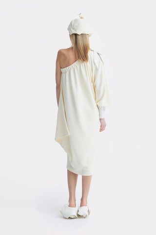Cocktail One-Shoulder Midi Dress Ecru