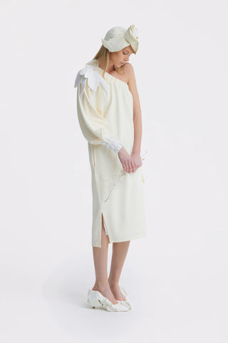 Cocktail One-Shoulder Midi Dress Ecru