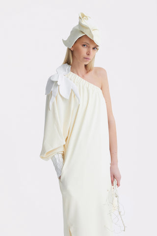 Cocktail One-Shoulder Midi Dress Ecru