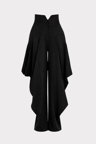 Pantaloni couture cu croială largă și drapaj - negru