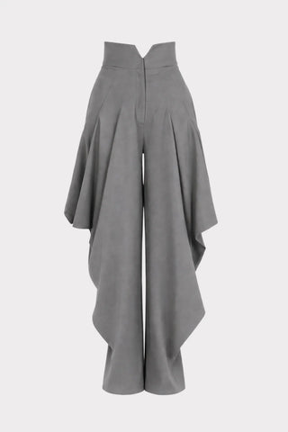 Pantaloni couture cu croială largă și drapaj - gri