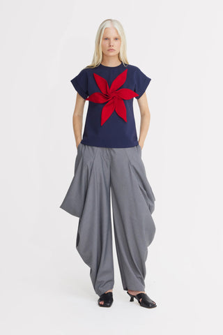 Couture Draped Wide-Leg Pants – Grey
