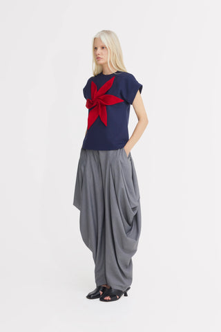 Couture Draped Wide-Leg Pants – Grey