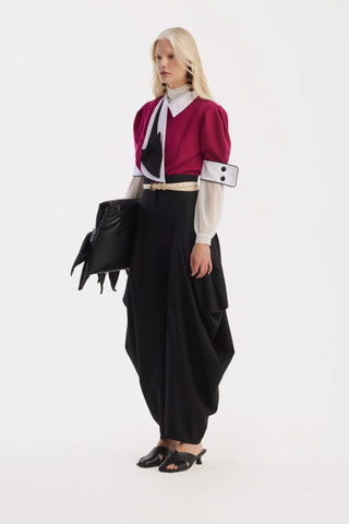 Couture Draped Wide-Leg Pants – Black