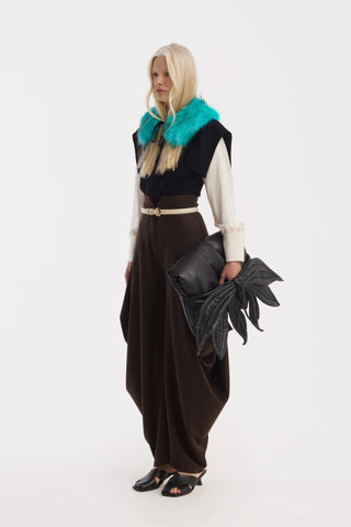 Couture Draped Wide-Leg Pants – Brown