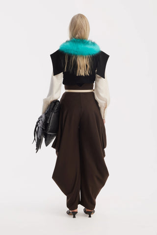 Couture Draped Wide-Leg Pants – Brown