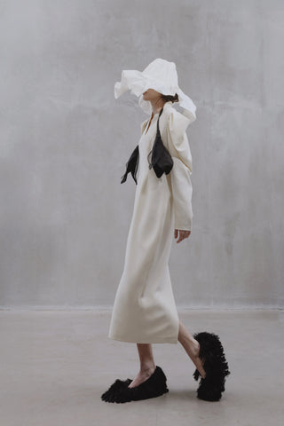 Crepe Midi Dress With Statement Sleeves – Ivory