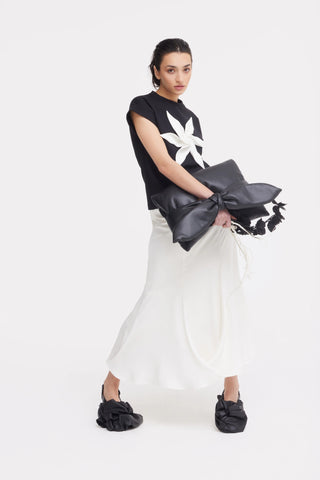 Crew-Neck Jersey T-Shirt With Flower - Black