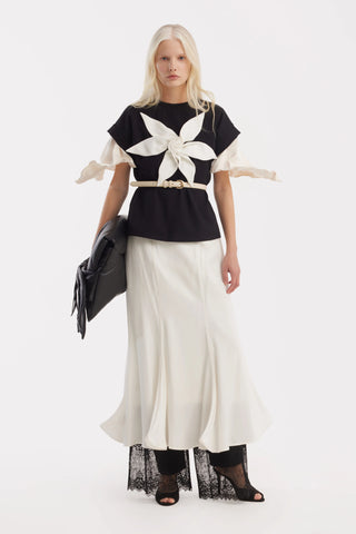 Макси-юбка с высокой посадкой из двустороннего сатина — айвори