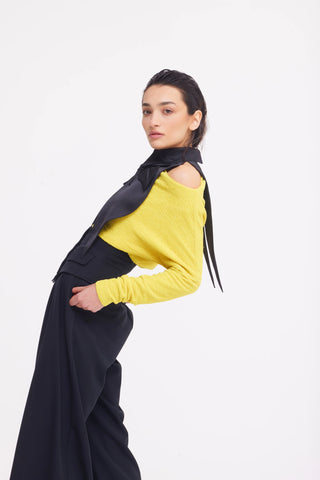 Crinkled Boat Neck Sweater Yellow