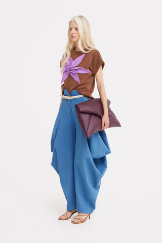 Pantaloni denim couture cu drapaj și croială largă – Albaștri