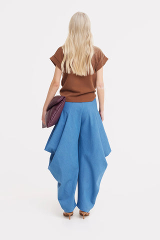 Pantaloni denim couture cu drapaj și croială largă – Albaștri