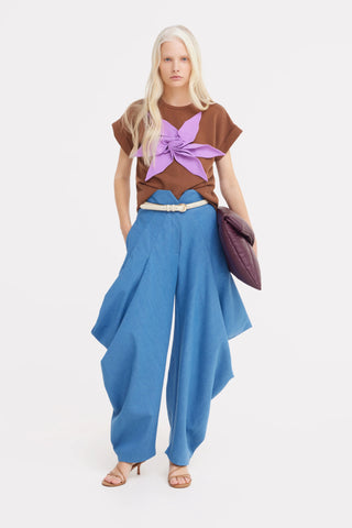 Denim Couture Draped Wide-Leg Pants – Blue