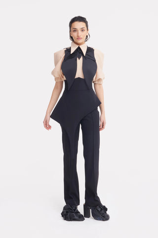 Full-Length Tailored Straight Leg Pants With Back Zipper Black