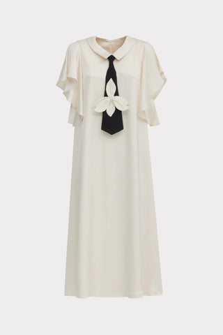 Double-Layer Satin Midi Dress With Tie Detail – Ivory