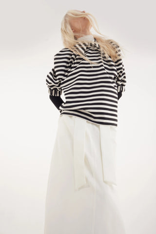 Длинная юбка А-силуэта с высокой талией и поясом - экрю