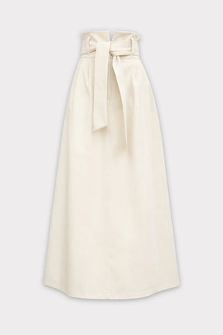 Fustă lungă în linie A cu talie înaltă și cordon - ecru