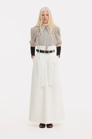 Ecru High Waist A-Line Long Skirt With Belt
