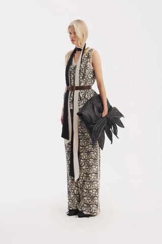 Elastic Waist Abstract Textured Wide Pants - Ivory