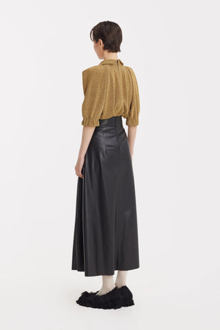 Evening Metallic Knit Puff Sleeve Blouse - Gold