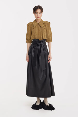 Evening Metallic Knit Puff Sleeve Blouse - Gold