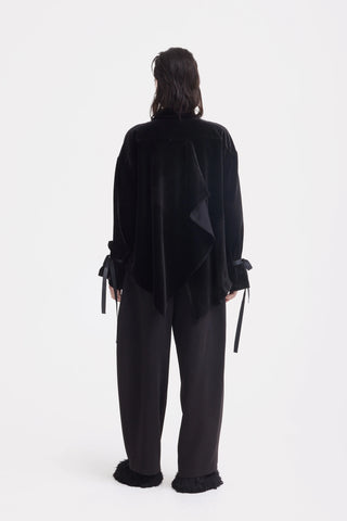 Вечерний бархатный жакет с запахом и шёлковой подкладкой - чёрный