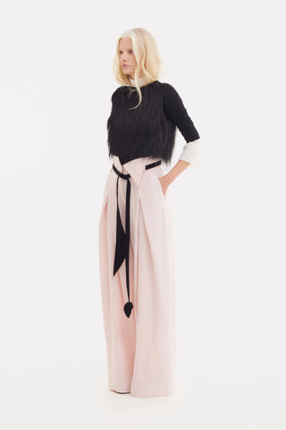 Fashion Forward Wide-Leg Pants & Contrast Belt - Pale Pink