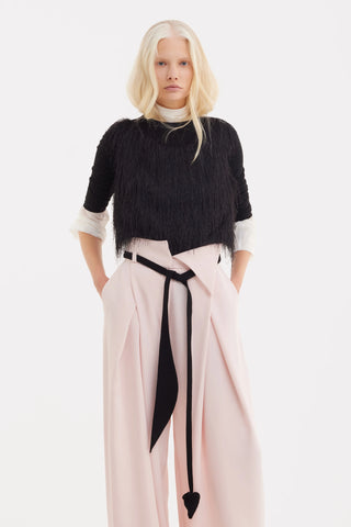 Fashion Forward Wide-Leg Pants & Contrast Belt - Pale Pink