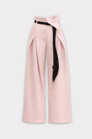 Fashion Forward Wide-Leg Pants & Contrast Belt - Pale Pink
